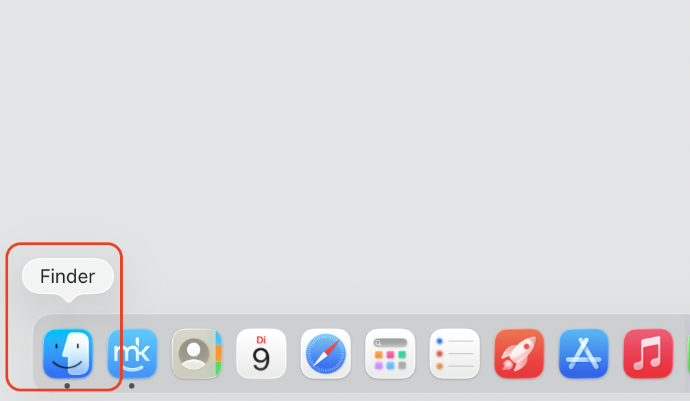 Um verschobene Objekte auf dem Mac zu öffnen, klicken Sie auf das Finder-Symbol in Ihrem Mac-Dock und öffnen Sie ein Finder-Fenster.
