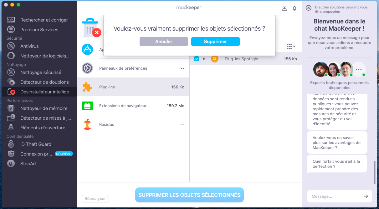 Cliquez sur Supprimer dans la fenêtre de dialogue pour effacer les objets sélectionnés.