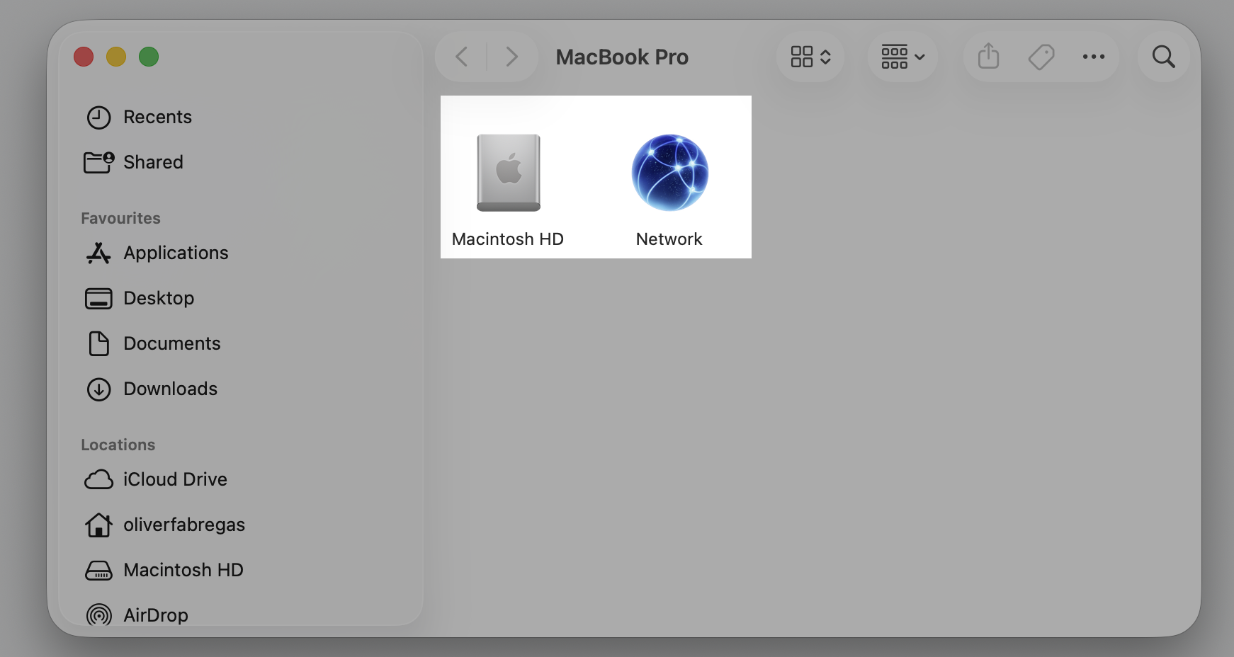 A Finder window on a MacBook showing Macintosh HD, which you open to reach the Users folder and each account's Public sharing folder.