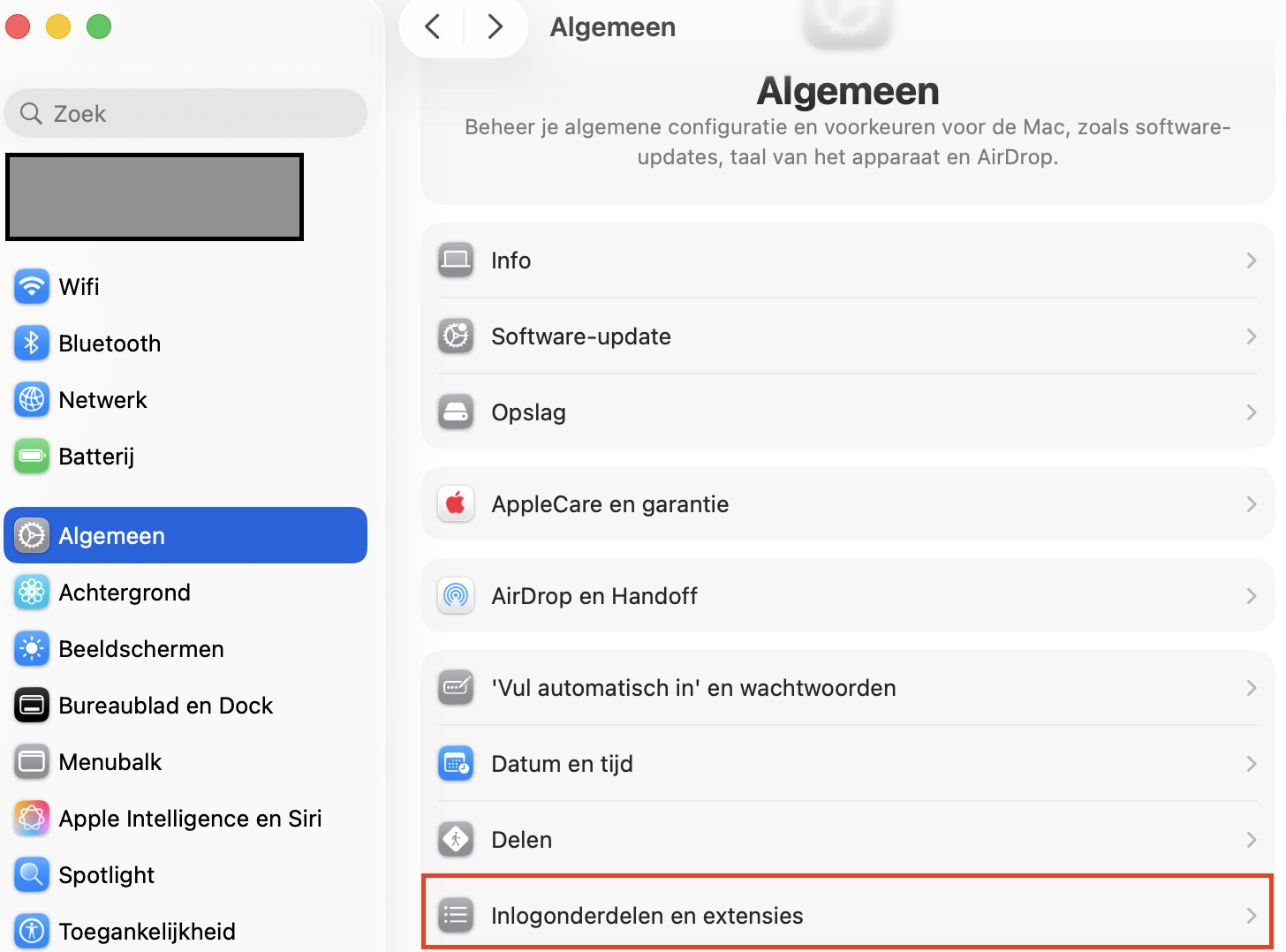 Ga naar de Systeeminstellingen en klik in de zijbalk op Algemeen. Open vervolgens het onderdeel Log-initems, waar je kunt beheren welke programma’s automatisch starten tijdens het opstarten.