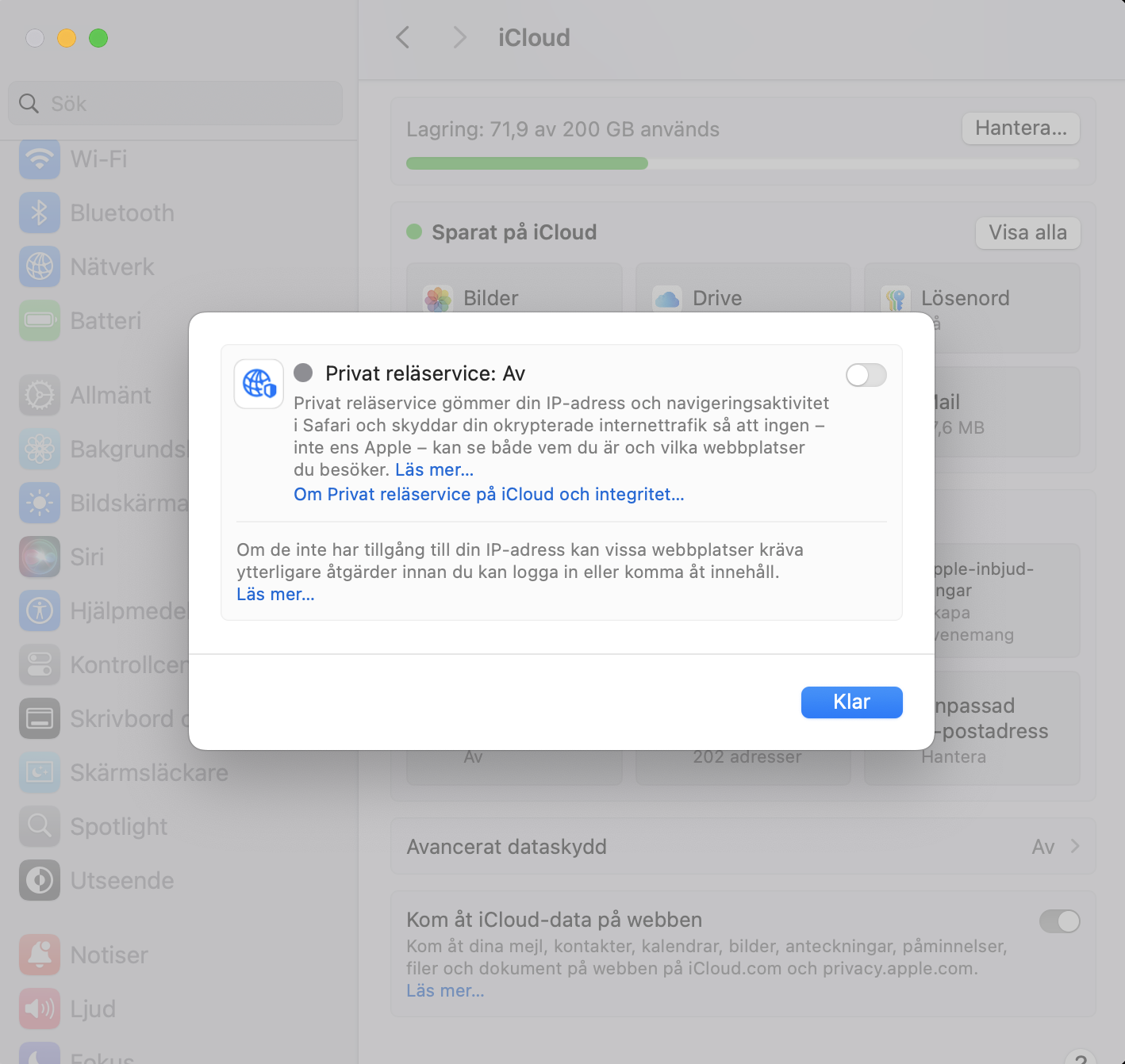 Med iCloud+-inställningarna kan du inaktivera Privat reläservice tillfälligt eller stänga av det helt för att stötta din Safari-hastighet.