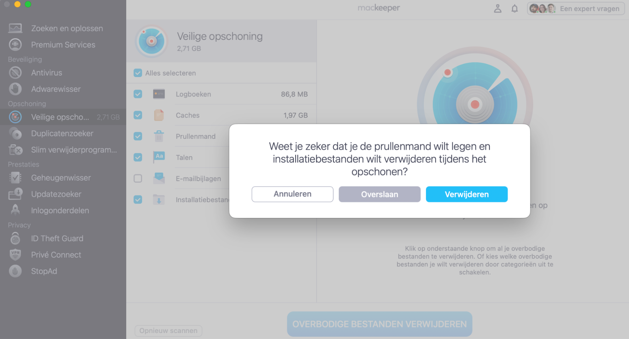 Klik op Verwijderen in het pop-upvenster om de Prullenmand te legen en het proces te voltooien.
