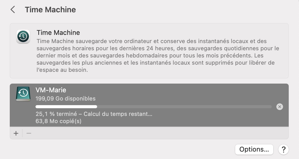 Vous pouvez lancer une sauvegarde de macOS manuellement à tout moment dans les réglages Time Machine, depuis les Réglages Système. Vous pouvez lancer une sauvegarde de macOS manuellement à tout moment dans les réglages Time Machine, depuis les Réglages Système.