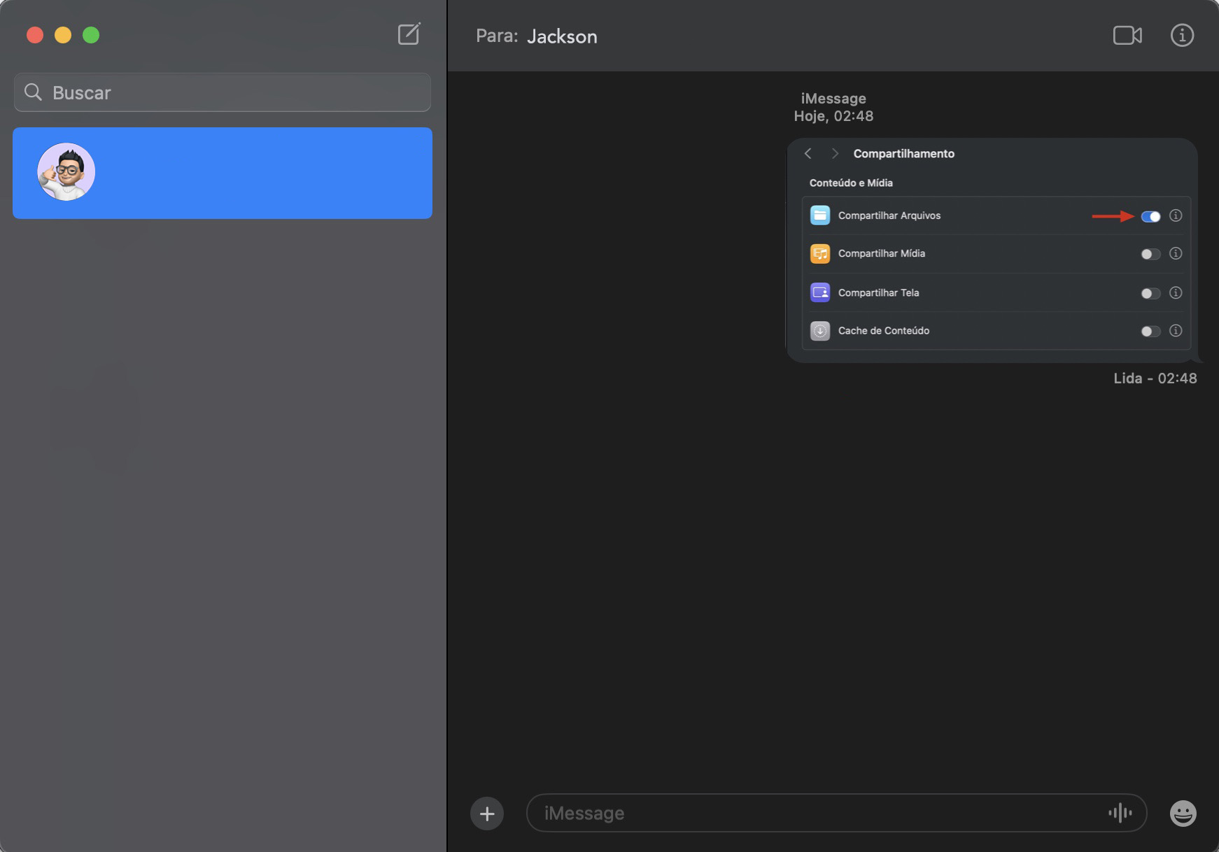 O app Mensagens no Mac mostrando um arquivo recebido pelo iMessage. Arraste o arquivo para uma pasta no seu novo Mac para transferir dados de um Mac para outro usando o iMessage.