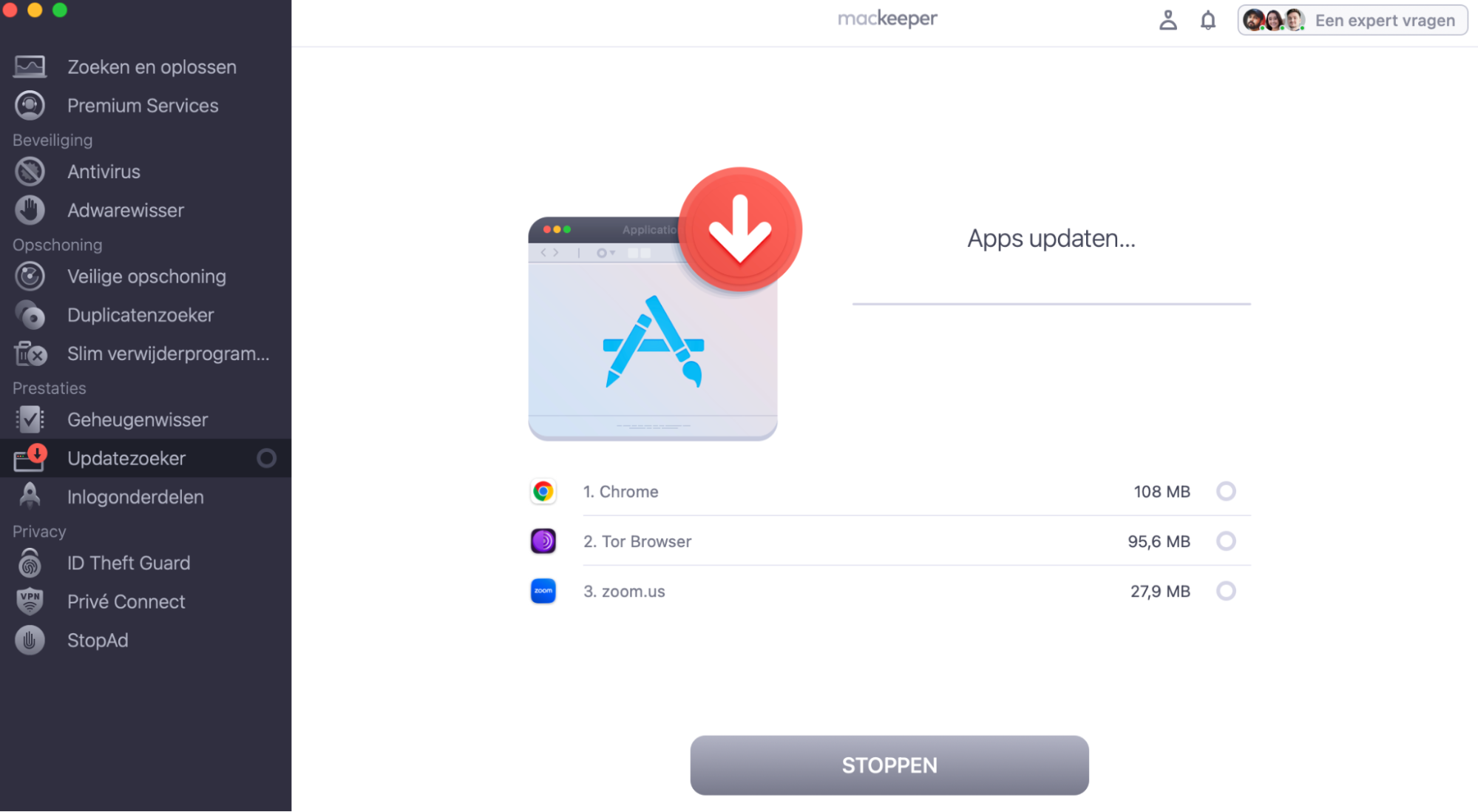 Wacht tot de app je applicaties heeft bijgewerkt.