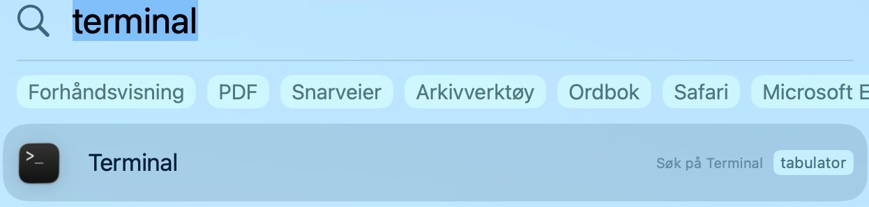 Gå til Spotlight og skriv Terminal. Appen vises som et av de øverste resultatene, og du klikker deretter på den for å fjerne øyeblikksbilder fra Time Machine.