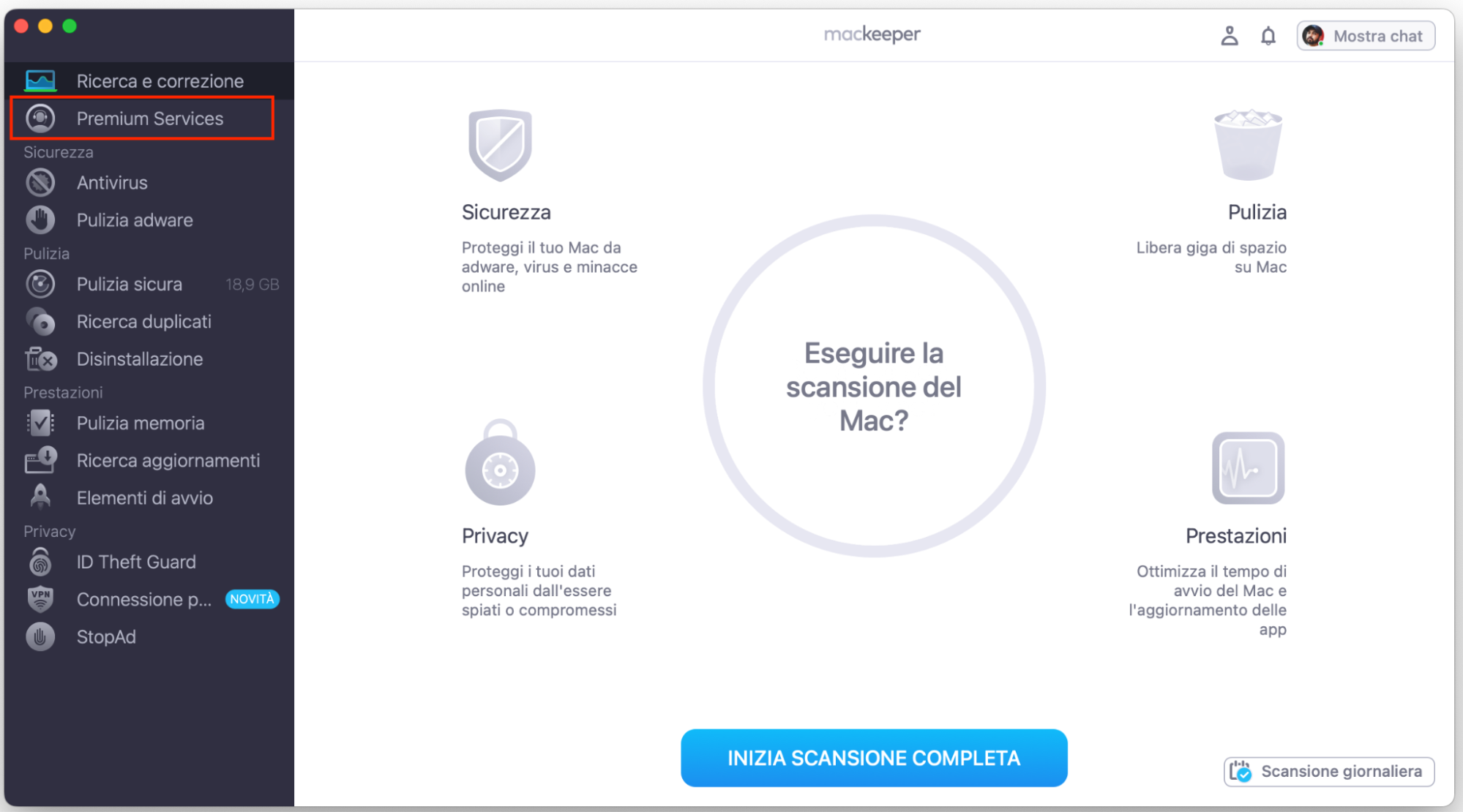Potresti aver bisogno dell’aiuto di un esperto per risolvere il problema di un’applicazione che non risponde su Mac. Inizia aprendo MacKeeper e cliccando su Premium Services.