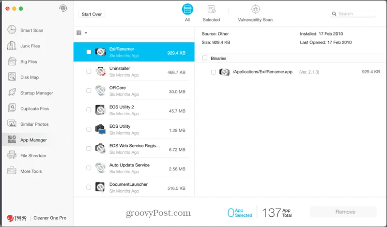 Head into App Manager, select the app you want gone, click Uninstall to remove it along with its leftovers, or update outdated versions from the list.