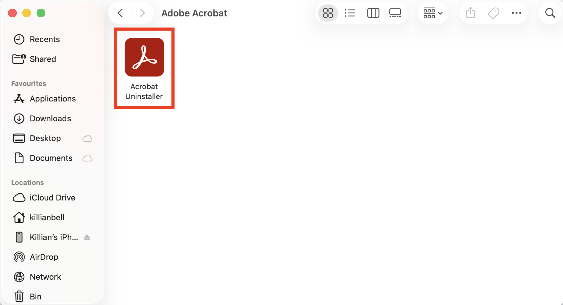 The Adobe Acrobat Uninstaller inside Finder on Mac. If you want to know how to delete Adobe Acrobat from Mac, run the Acrobat Uninstaller from inside the Adobe Acrobat folder.