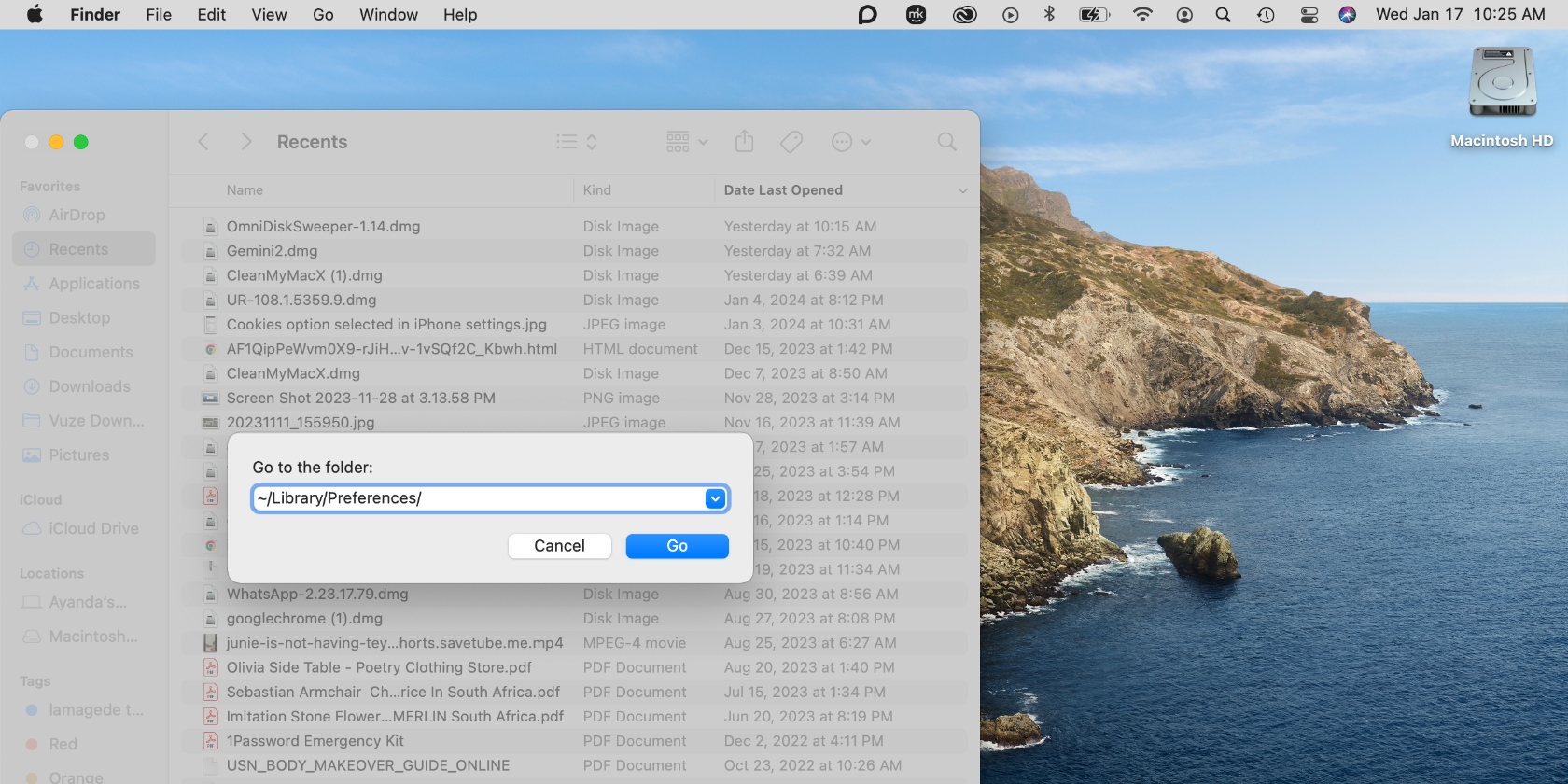 Mac’s Go to Folder pop-up window appears in Finder. Copy and paste the relevant folder name in the text box to remove Roblox digital remains.