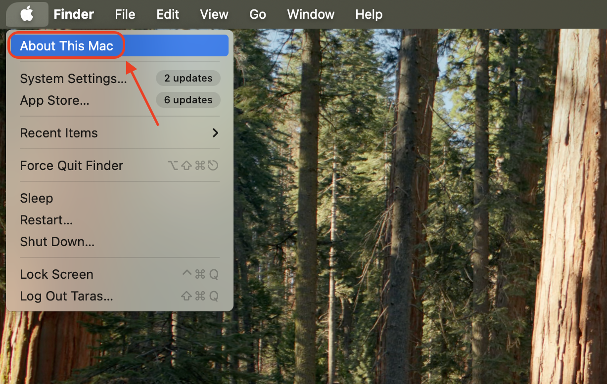 Click the Apple logo in the top-left corner and select About This Mac to view your current macOS version and system information.