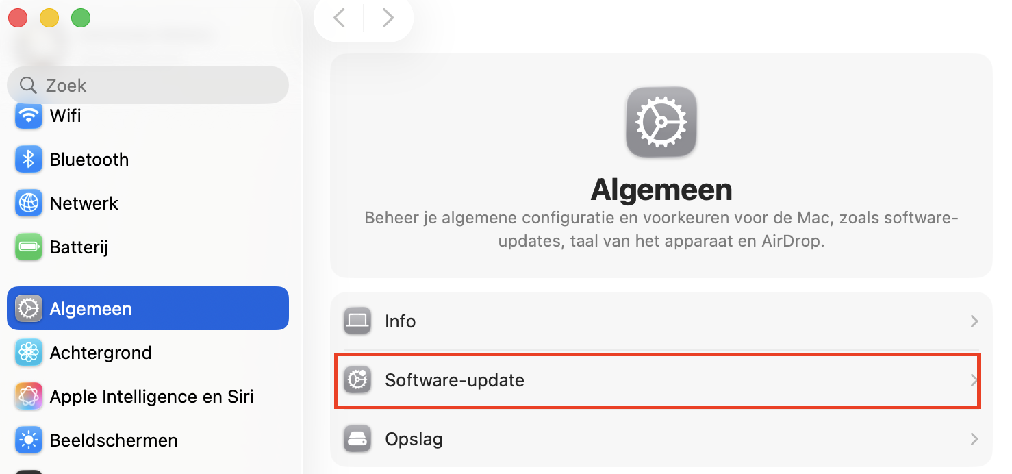 Icoon van Software-update geselecteerd en gemarkeerd met een rood kader als volgende stap om XProtect in te schakelen.