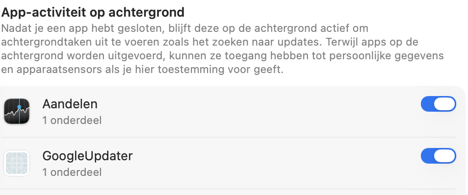 Je kunt ook naar de sectie App-activiteit op achtergrond gaan om apps en processen te sluiten die je wilt stoppen. Zet simpelweg de schakelaar naast elk item uit.