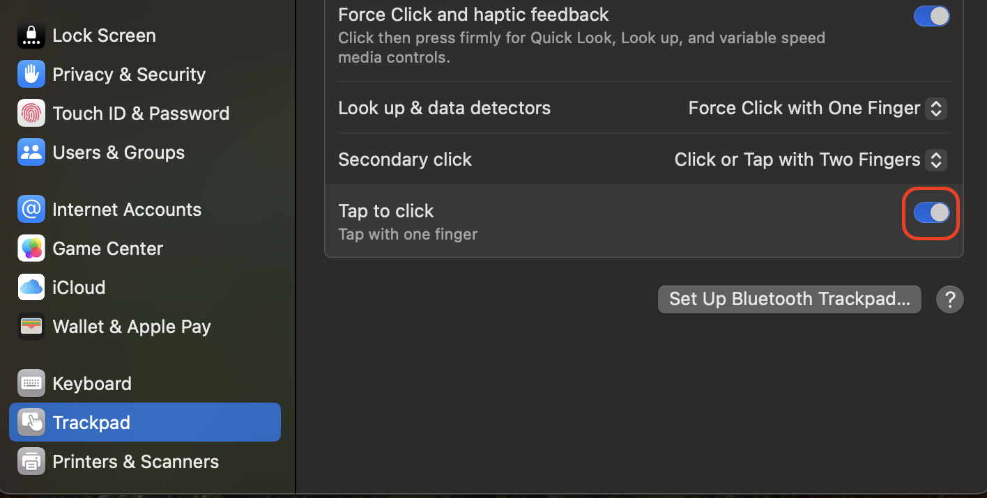 Enable Tap to Click in the Trackpad settings to allow light tapping instead of pressing down, making left-click actions quicker and more comfortable on a Mac.
