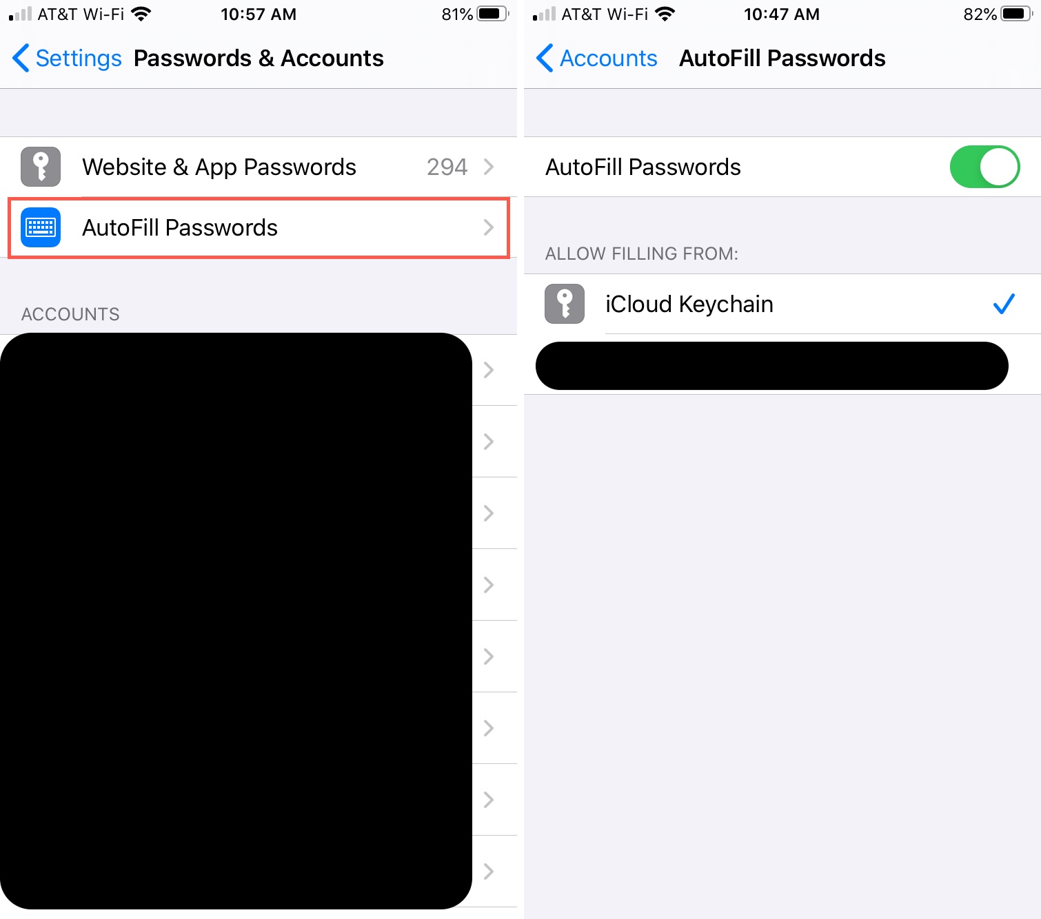 On your iPhone, go to Settings > Passwords and enable AutoFill Passwords to automatically fill in saved credentials for apps and websites.