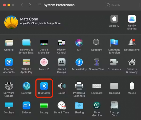 If you use an older macOS version, start adding the Bluetooth icon to the Menu bar by opening System Preferences in the Apple menu, then select Bluetooth.