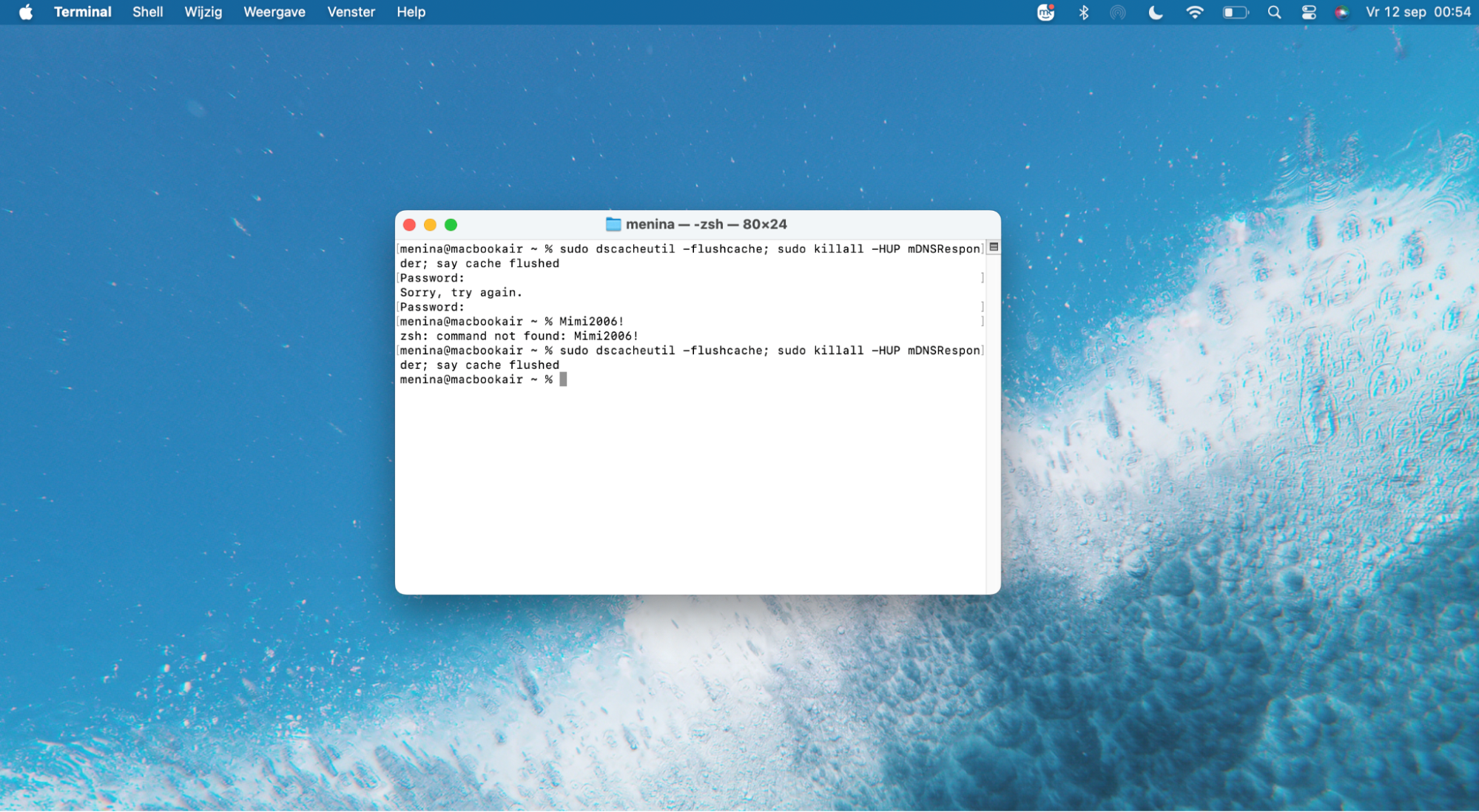 Een van de snelste manieren om de cache op je Mac te wissen is het legen van de DNS-cache via Terminal. Open Terminal, typ het commando sudo dscacheutil -flushcache; sudo killall -HUP mDNSResponder; say cache flushed en druk op Enter.