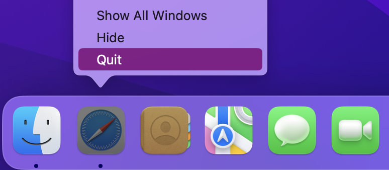 To Restart Safari on a Mac to help fix any slowness, you simply need to right-click on Safari in your Dock and select Quit. Allow a few seconds, and then reopen the browser as normal.