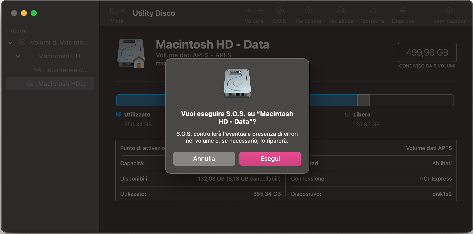 Quando appare la finestra pop-up, seleziona Esegui. Il tuo Mac cercherà quindi eventuali problemi e proverà a risolverli una volta rilevati.