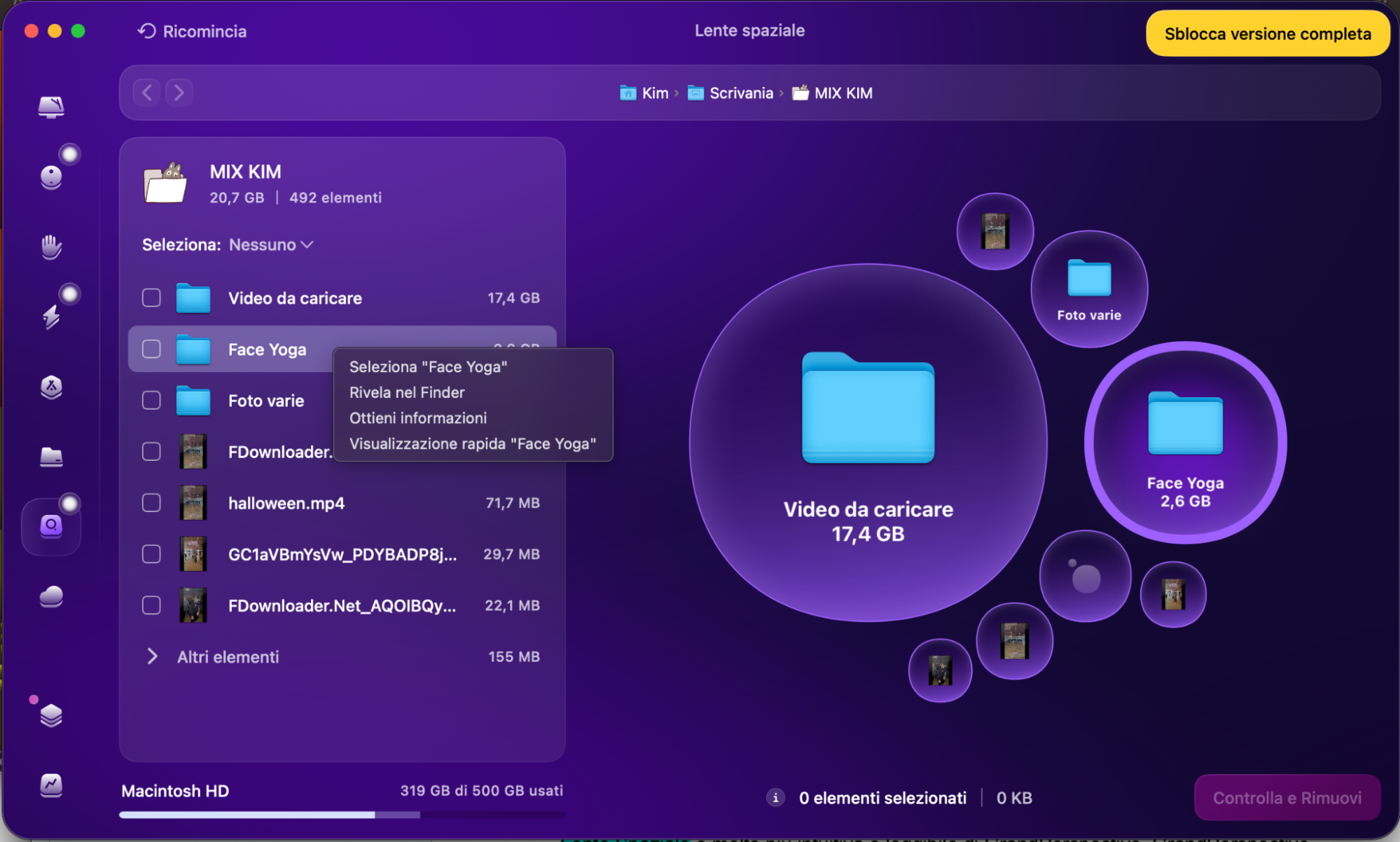 Ora puoi vedere la funzione Lente Spaziale di CleanMyMac in azione. Ecco l’elenco delle cartelle che possono essere aperte nel Finder per trovare il file che ti serve e fare ulteriori operazioni sul suo contenuto.