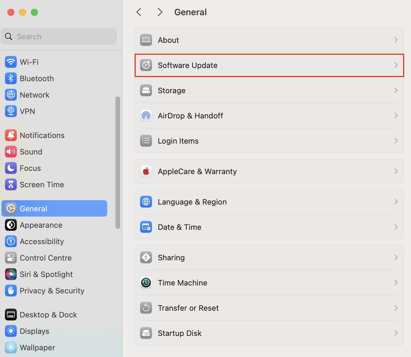 Choose Software Update under System Settings on your Mac. Choose Software Update under System Settings on your Mac.