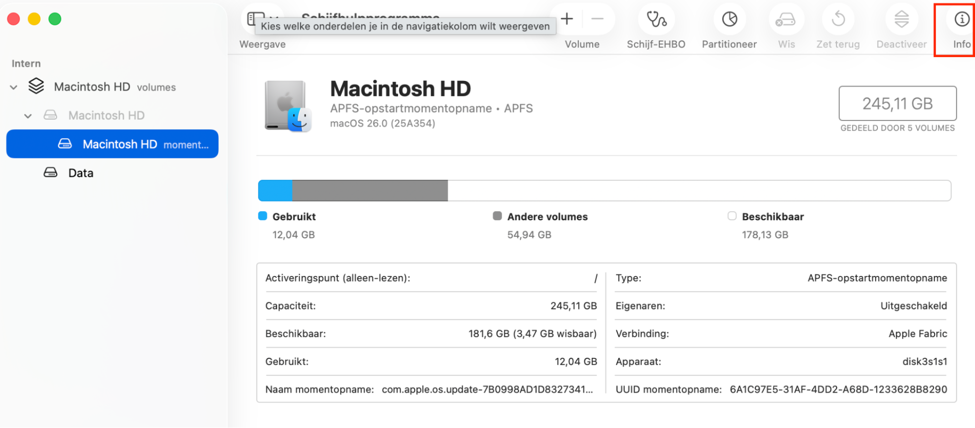 Open het infovenster van de schijf in Schijfhulpprogramma op de Mac.