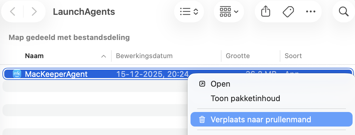 Finder op de Mac met een Safari-extensie gemarkeerd. Klik er met de rechtermuisknop op en kies vervolgens ‘Verplaats naar prullenmand’ om deze te verwijderen.