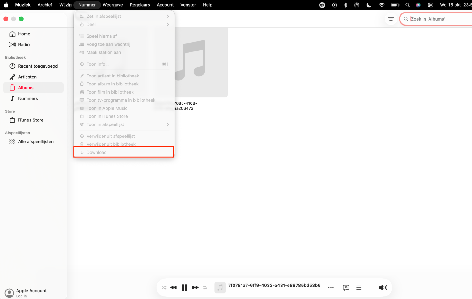 Selecteer in de menubalk het tabblad Weergave en klik op ‘Alleen gedownloade muziek’ om de lijst met opgeslagen nummers te bekijken.