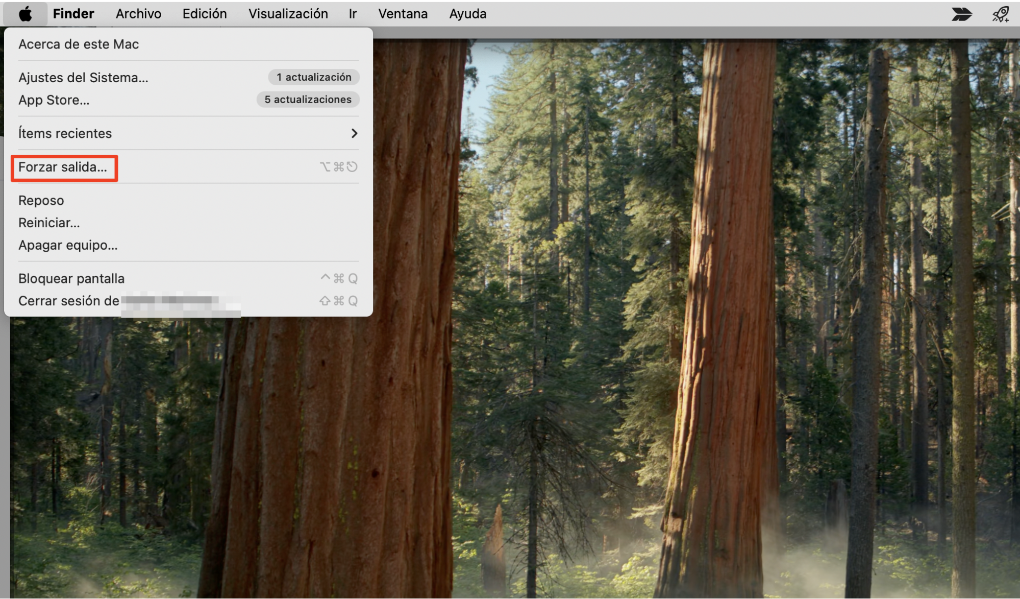 Reinicia Finder y reinicia tu Mac. Esto arreglará cualquier fallo temporal en Finder. Para ello, haz clic en el menú Apple de la barra de menús y elige la opción Forzar salida.
