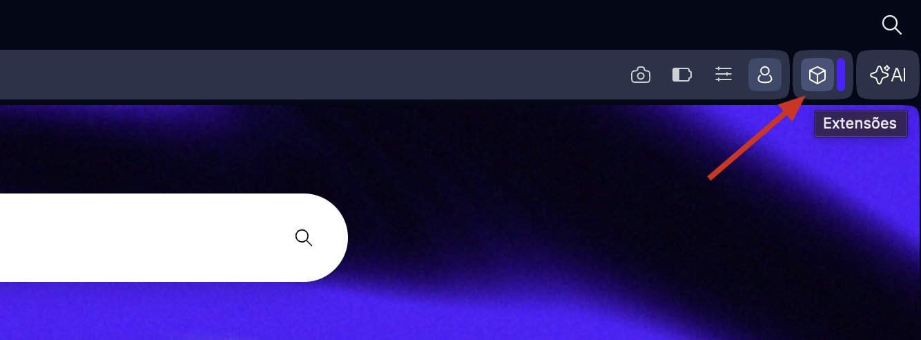 Opera para Mac, com o botão de Extensões (um cubo) destacado. Como remover extensões, como parte de um guia sobre como parar pop-ups falsos do McAfee no Mac.