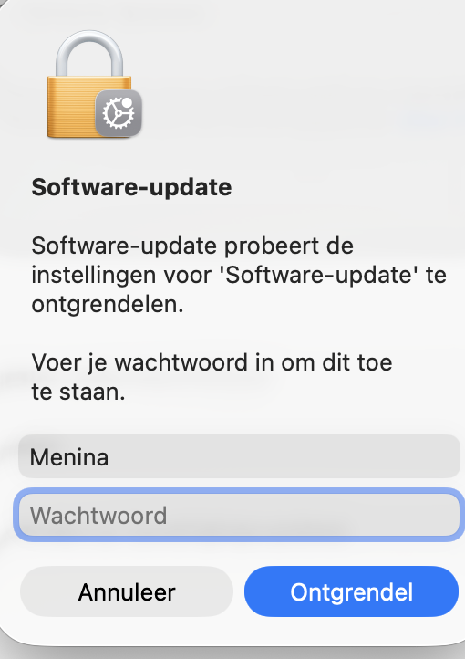Als je Mac een macOS-update heeft gevonden, kun je de update starten door je beheerdersnaam en wachtwoord in te voeren. De update begint daarna direct.
