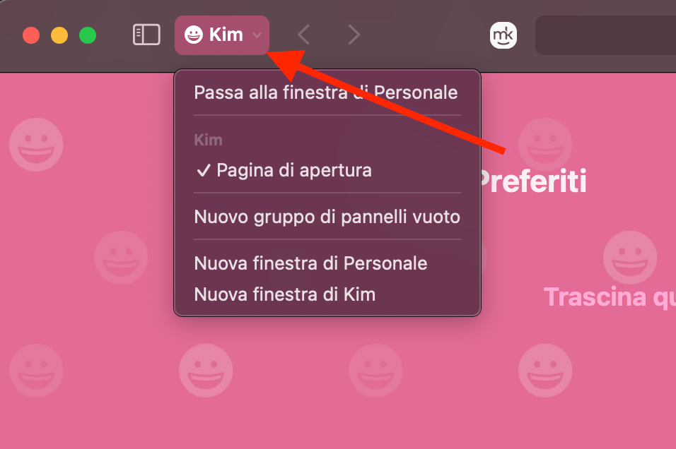 Il pulsante Profili nella barra degli strumenti di Safari. Seleziona un altro profilo utente per passare a quello desiderato.