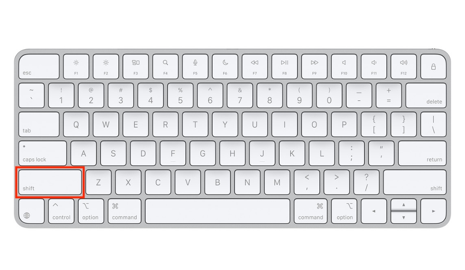 To start your Mac in Safe Mode and fix the 69877 error on your MacBook, press and hold the Shift key.