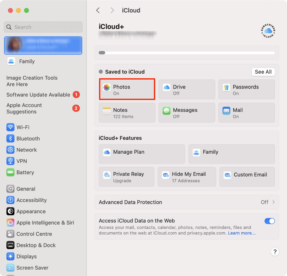 To stop synchronizing your photos on iCloud, choose Photos from your Mac settings.