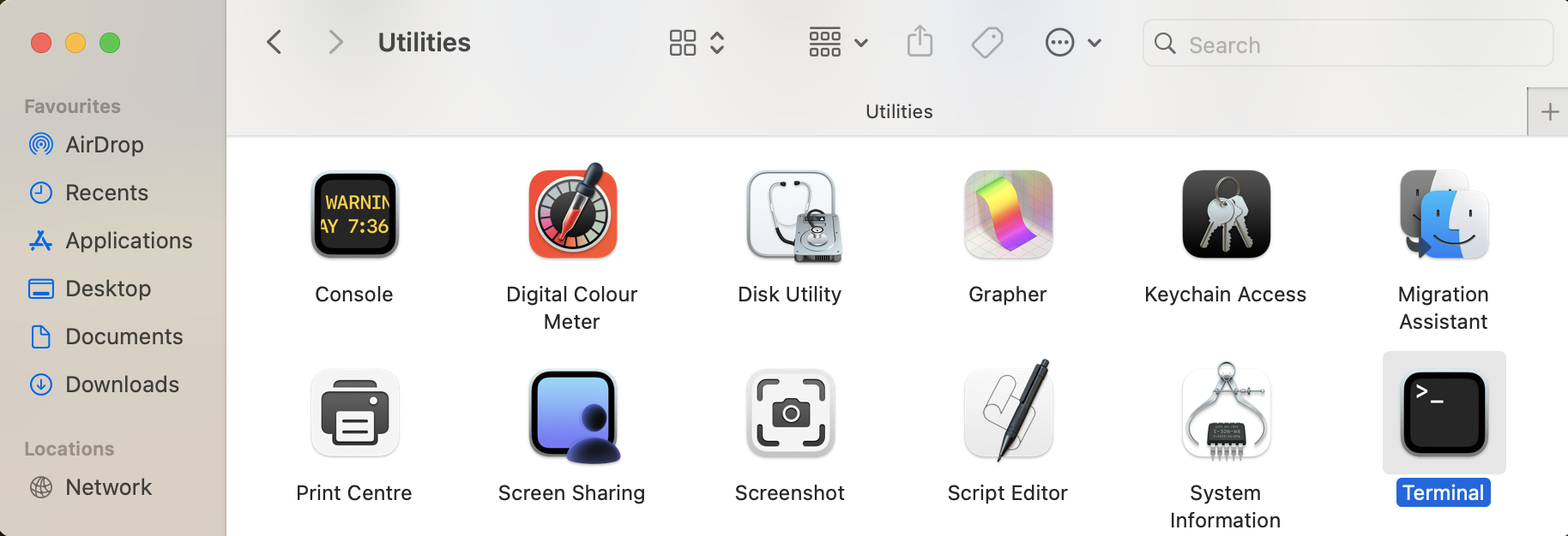 As a next step in creating the installer manually, open Terminal from Applications > Utilities.