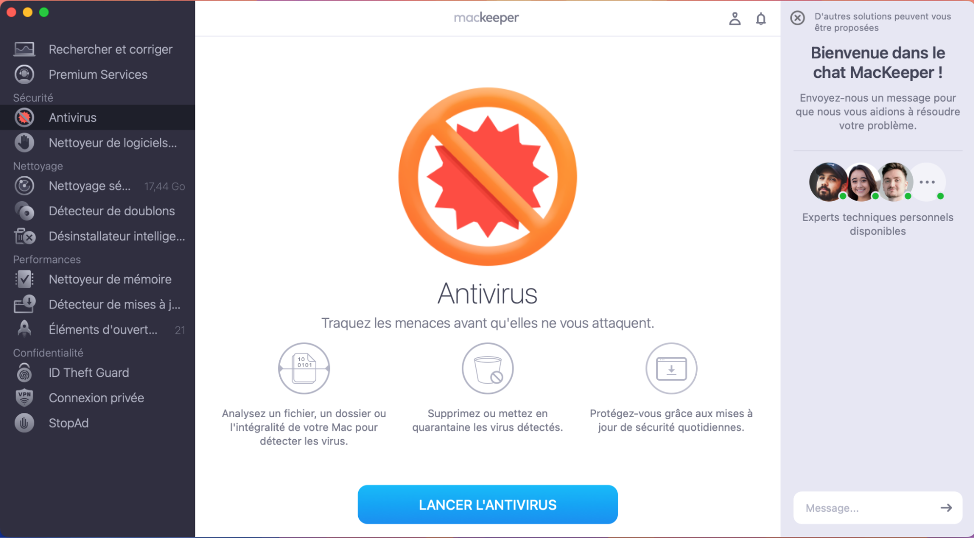Dans l’application MacKeeper, cherchez le menu Antivirus. Assurez-vous que la protection en temps réel est bien activée sur le navigateur de votre choix. Cliquez sur Activer et suivez les étapes indiquées pour ajouter l’extension. Ainsi, vous pourrez protéger vos informations et activités de navigation des cybermenaces indésirables.