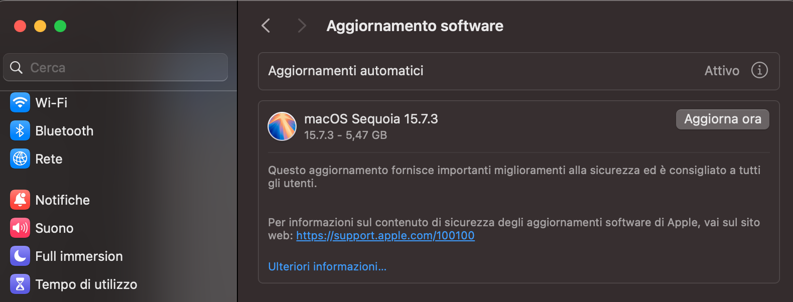 Se il tuo Mac ha trovato un aggiornamento per macOS, puoi avviare l’aggiornamento inserendo nome utente e password di amministratore. L’aggiornamento inizierà immediatamente.