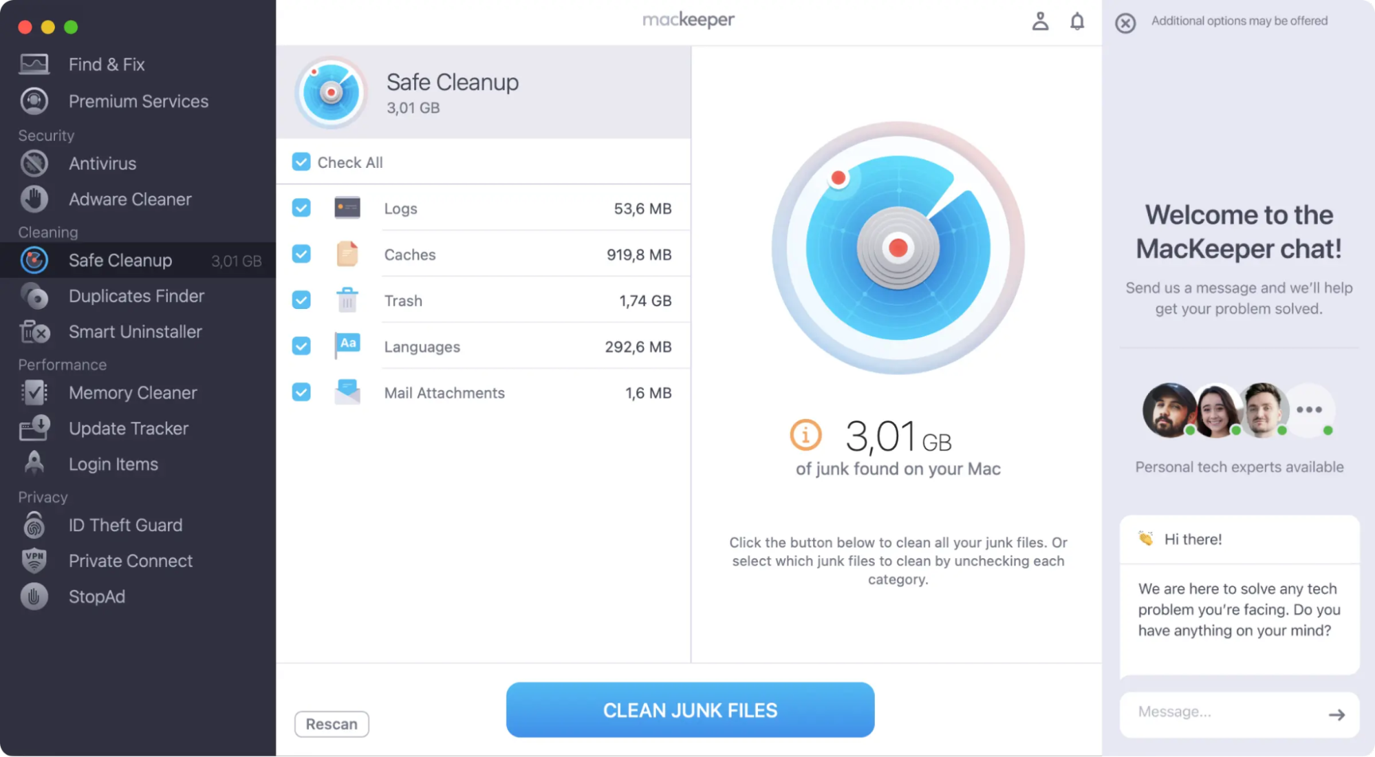 Junk files, cached data, and unneeded language files can quickly fill up your Mac, leading to the error code 100006. Clean them all out with MacKeeper's Safe Cleanup tool.