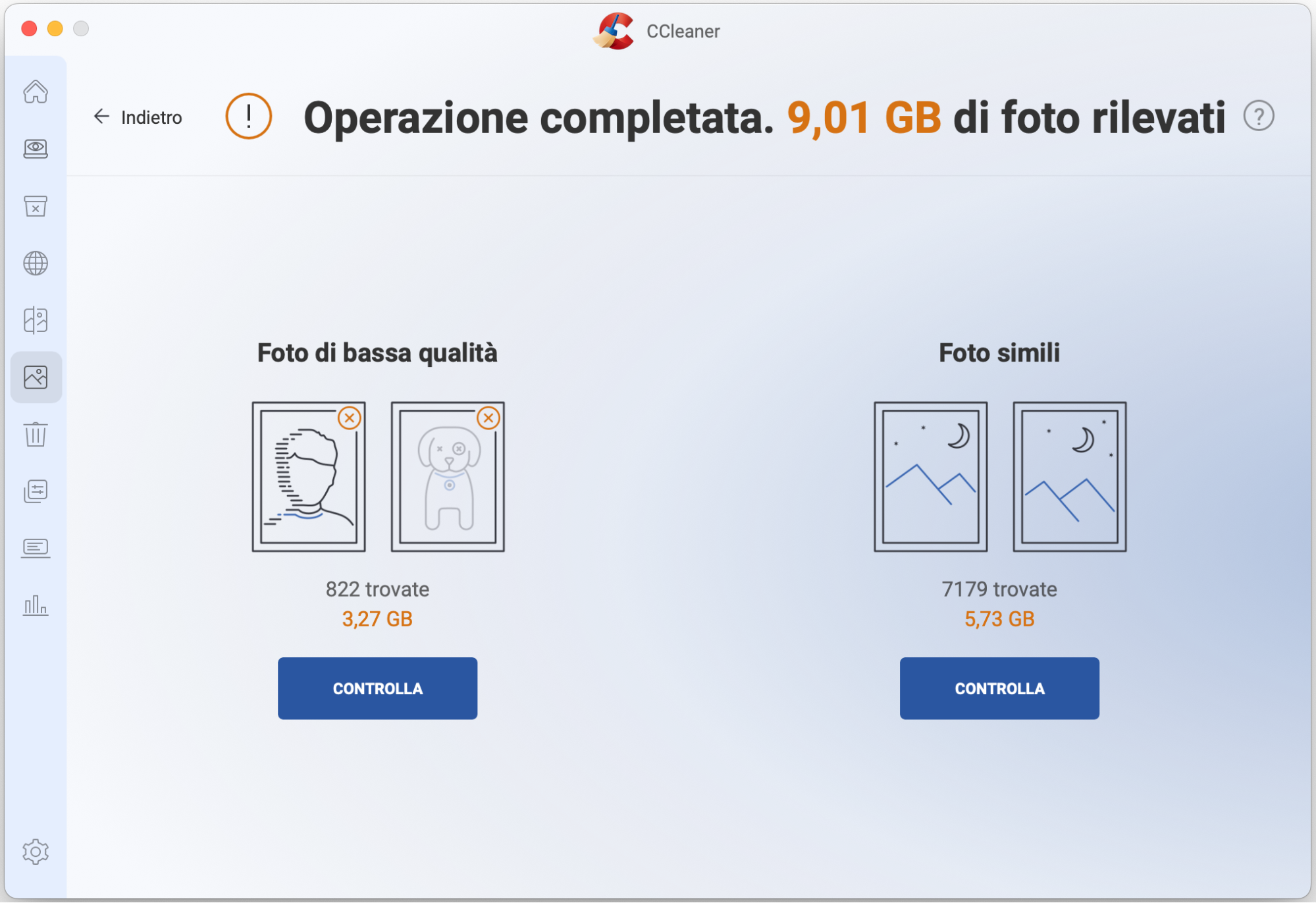 Utilizza la funzione Analizza le foto di CCleaner per determinare la qualità delle immagini sul tuo Mac. L’app deciderà se le tue foto sono sovraesposte, sfocate, sottoesposte ecc.