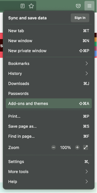 To remove Grammarly from Firefox, click the three-bar icon on the browser, then select Add-ons and themes.