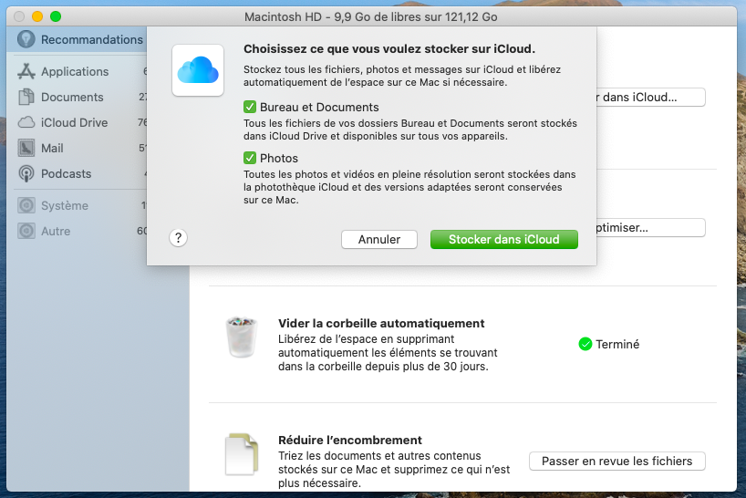 Vous verrez la liste d'éléments à stocker dans l'iCloud. Cochez les fichiers à ensuite Stocker dans iCloud.