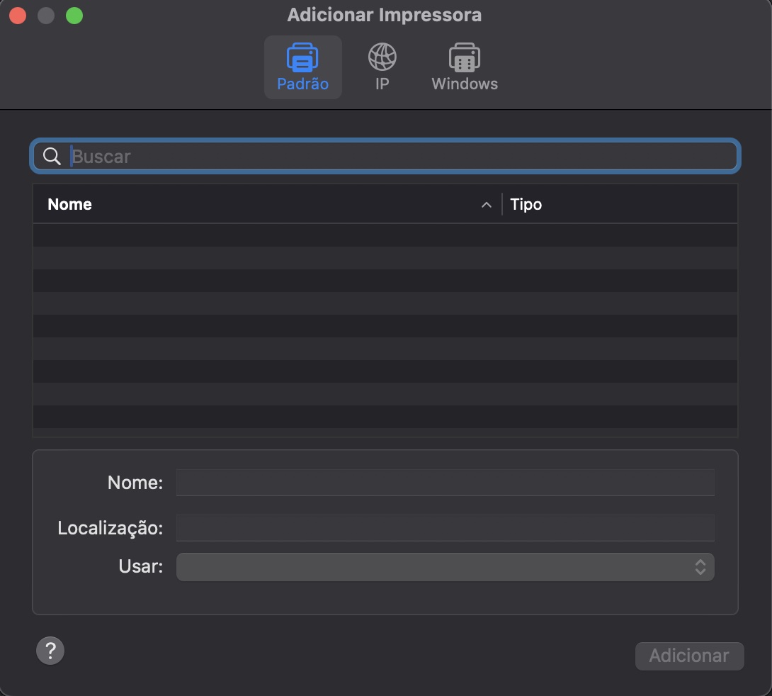 Permita que seu Mac faça uma verificação automática para encontrar a impressora e se conectar facilmente. Alternativamente, se sua impressora não for encontrada nem listada entre os dispositivos, você precisará clicar no botão Adicionar Impressora, Scanner ou Fax para estabelecer a conexão e configurar a impressora.