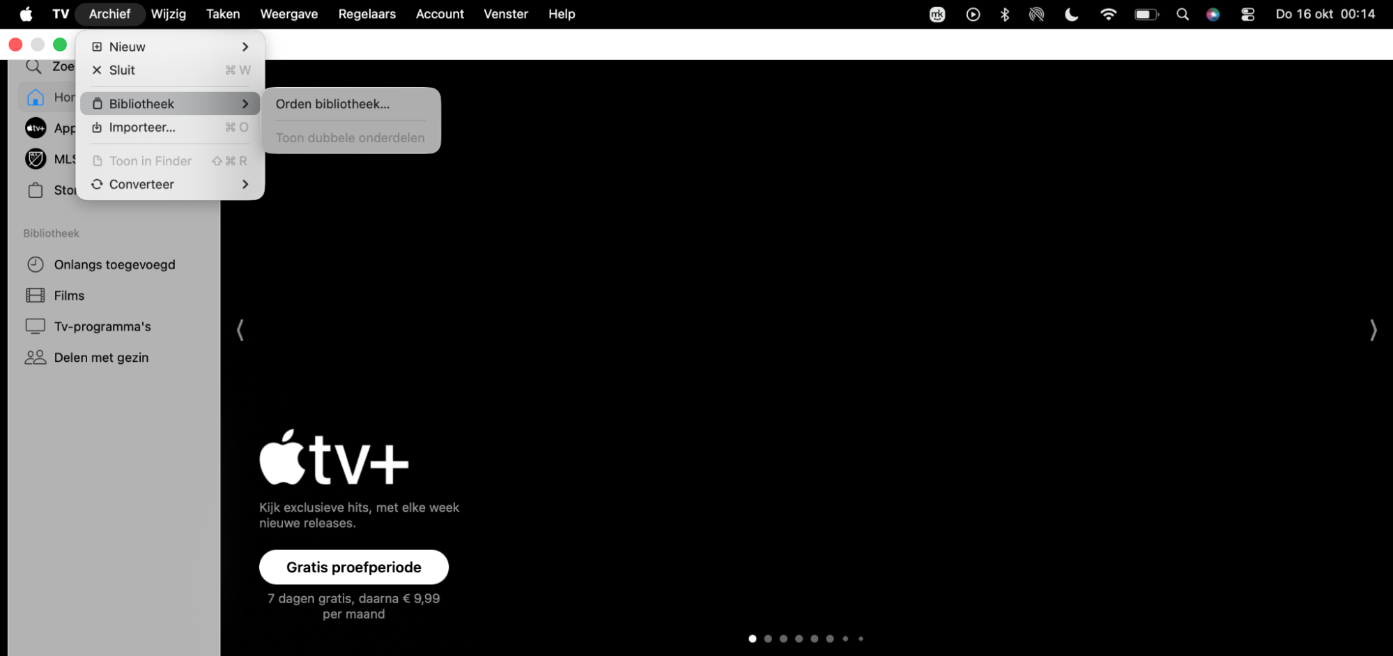 Open de Apple TV-app en selecteer Bibliotheek om de lijst met opgeslagen films te bekijken.