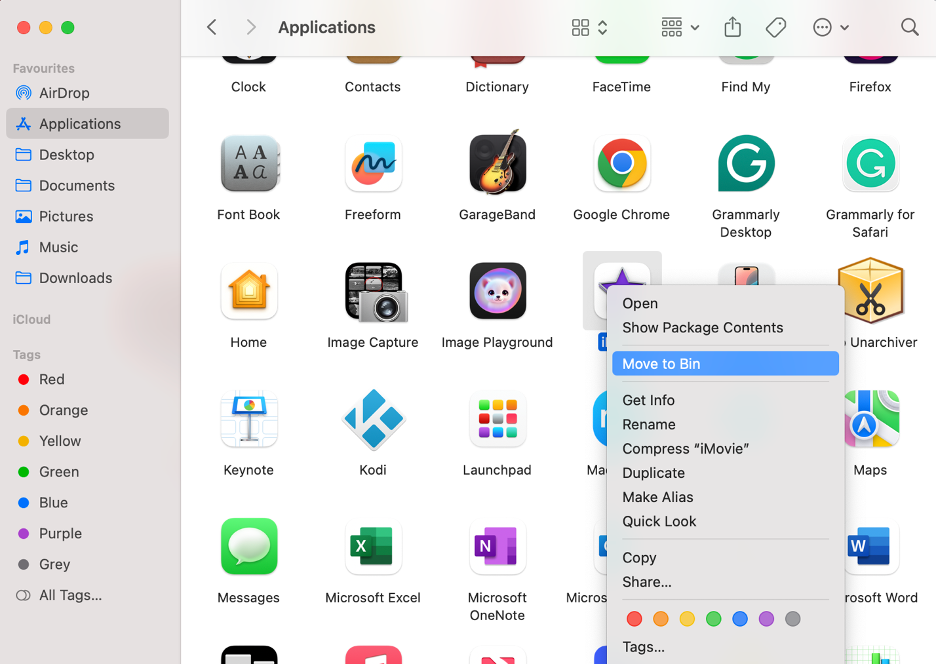 To uninstall the problematic app, go to your Applications folder, right-click the app, and select Move to Trash.