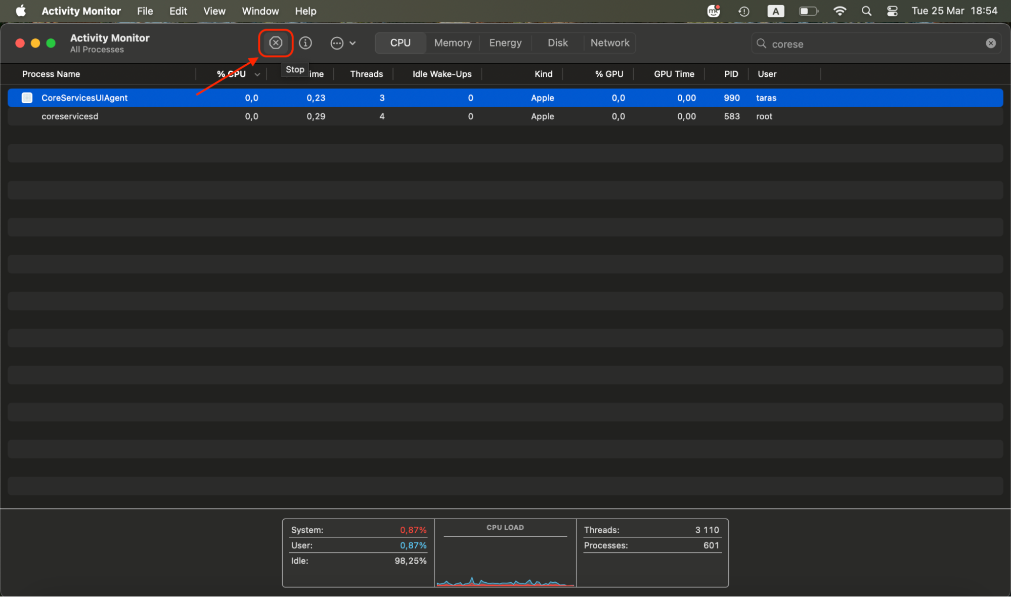 Press the (X) icon in the top-left corner of the window to terminate the process, then confirm your action when prompted by the system.
