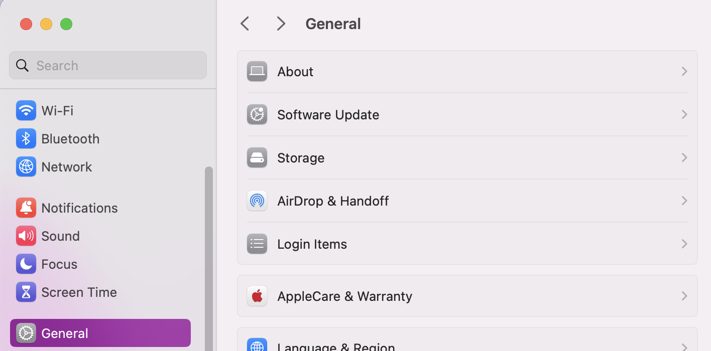 To check for macOS updates, you’ll first need to open System Settings. From there, click on the General tab and then Software Update.