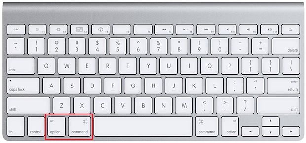 Apple keyboard with the Option and Command keys highlighted, the combo that restores a minimized app from the App Switcher on your Mac.