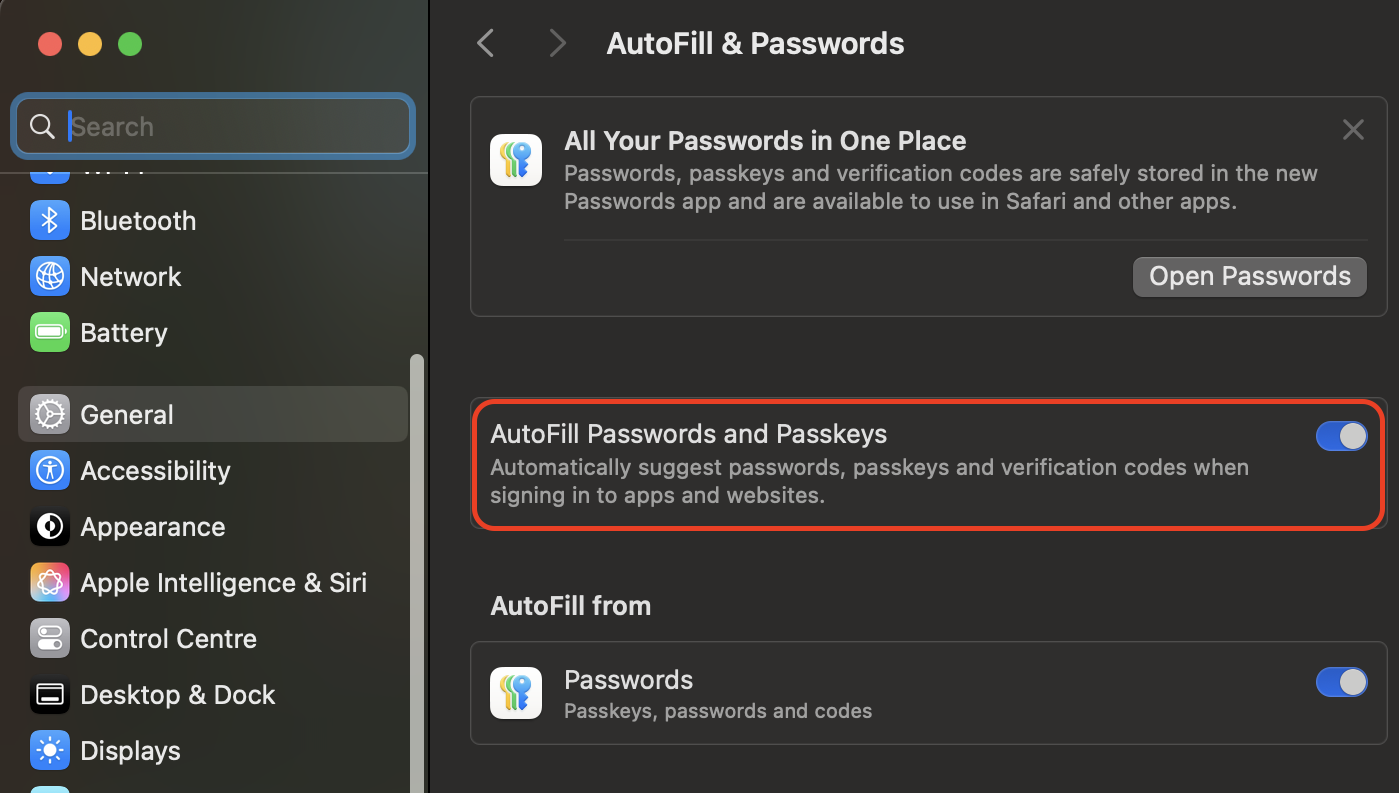 Enable AutoFill so Safari and supported apps can automatically use your stored passwords for quicker and more secure sign-ins.