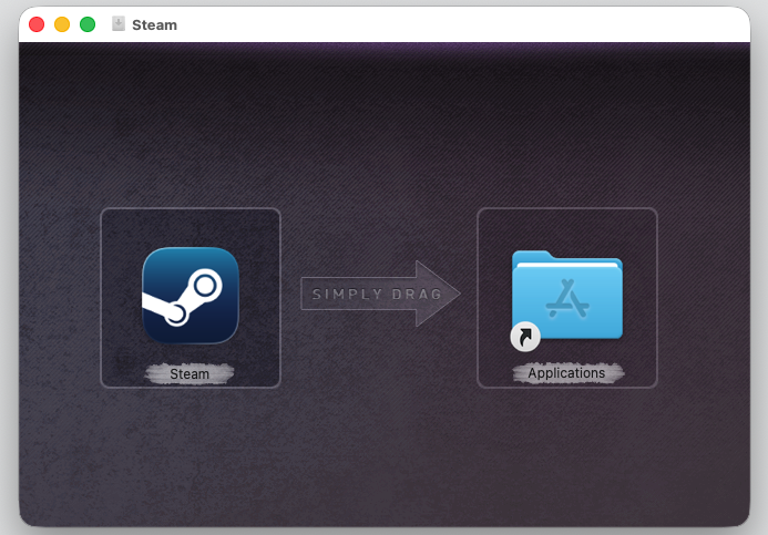 Drag the Steam icon onto the Applications folder in the installer window to reinstall Steam on your MacBook.