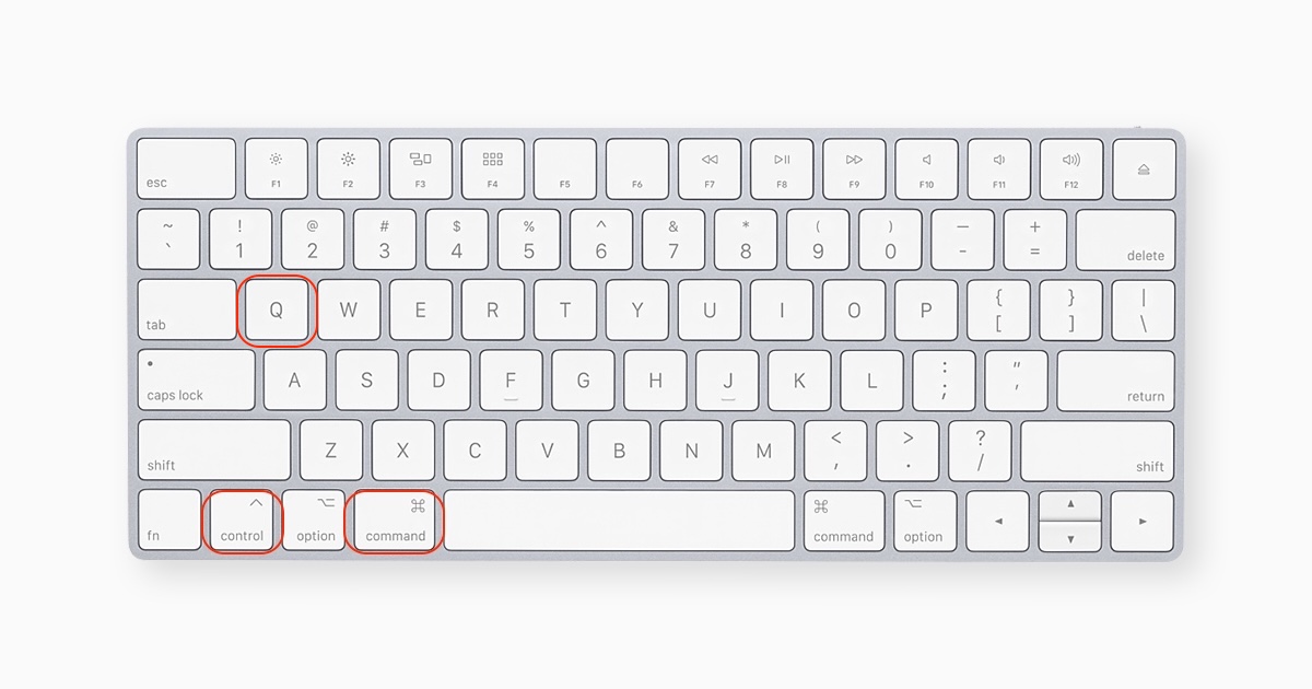 Keyboard shortcut Control + Command + Q displayed on a MacBook running macOS Sonoma, used to lock the screen and switch users from the login window.